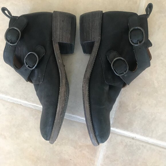 P. Monjo Black Leather Double Monkstrap Ankle Boots Size 8 - Picture 2 of 15